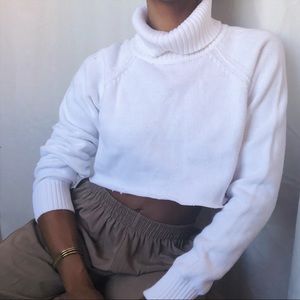 White Turtleneck Crop Top Sweater